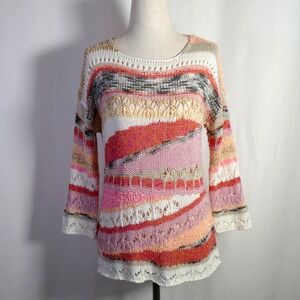 Laseine Womens Beachy Rainbow Open Knit Hippie Sweater Size S Colorful Festival